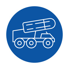 Military Vehicle with Missile Launcher Icon on Circular Blue Background