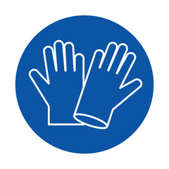 Blue Circle Icon Featuring Two Hands with Protective Gloves for Safety