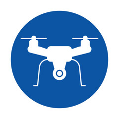 White Drone Icon on Blue Circle Background for Technology and Innovation Concepts
