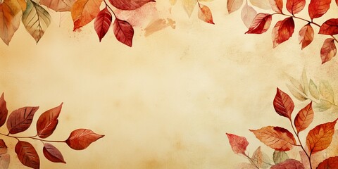 Autumn watercolor illustration. Leaves on an abstract textural background, copy space. Banner