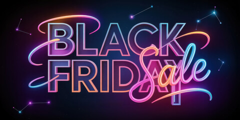 Vibrant black friday sale promotion with neon lights and colorful design elements for marketing and advertising campaigns
