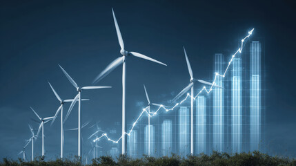 Wind turbine renewable energy graph growth technology sustainability clean energy environment wind power data visualization landscape blue sky eco friendly electricity innovation future nature