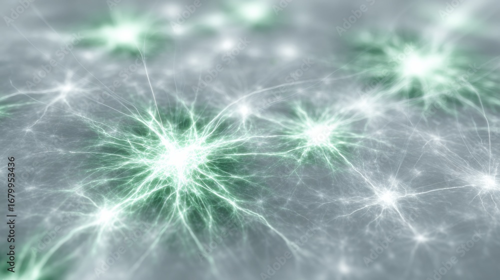 Poster exploration of neural connections and synapses in a vibrant digital representation of brain activity