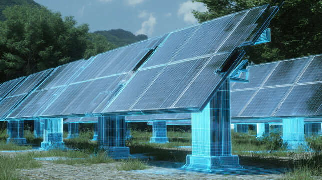 Innovative solar panels in futuristic design showcase renewable energy technology. transparent structure highlights advanced engineering and eco friendly approach to sustainable energy solutions