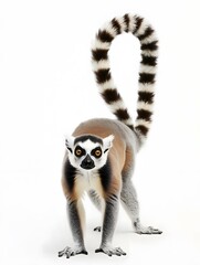 Obraz premium Exotic Lemur in Madagascar Jungle Close-Up: Colorful Tail and Curious Eyes in Wildlife Photography Adventure