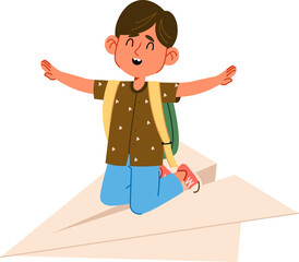 Boy Flying on Paper Airplane