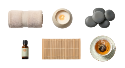 Spa and wellness items arranged on a transparent background isolated background