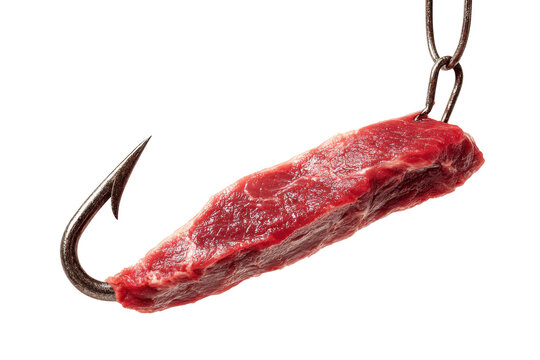 Raw beef slab on meat hook isolated on transparent background