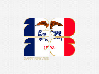 Abstract numbers 2026 with flag of Iowa.