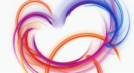 Abstract Heart Shape with Vibrant Red Blue Swirls on White