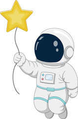cute astronaut holding a star cartoon