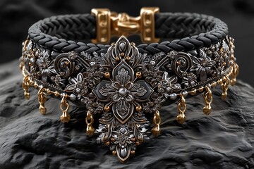 Floral choker with black embellishments high resolution picture