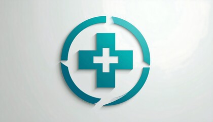 Obraz premium Teal plus sign icon on a light gray background. 3D effect