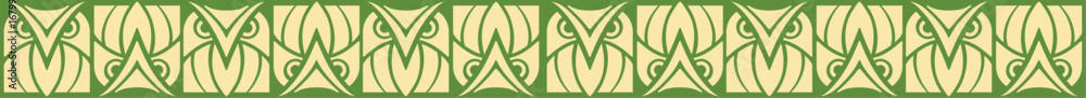 Poster green background with owl face pattern border vector design