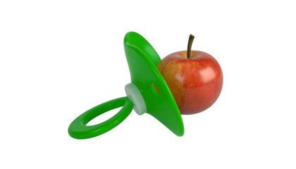 A vibrant green pacifier holds a fresh, red , showcasing a healthy alternative to sugary treats.