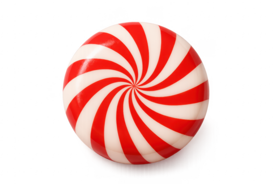 Red and white peppermint candy forming a spiral on transparent background
