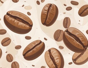A delightful pattern showcases coffee beans in a delicate, flowing motion against a subtle, cream-colored backdrop.