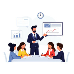 A confident businessman presents positive growth data to attentive colleagues during a productive business meeting.