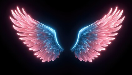 Glowing pink & blue angel wings on black