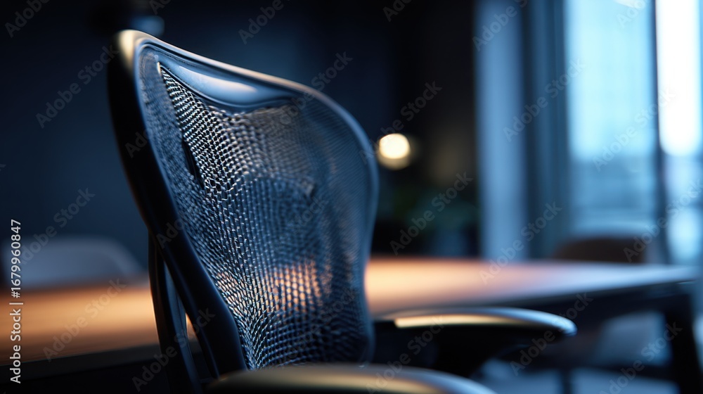Poster medium frame featuring a hybrid ergonomic chair combining mesh and leather elements with focus on ad