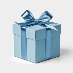 Obraz premium A light blue gift box tied with a matching ribbon and bow
