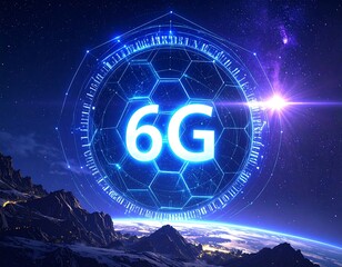 Futuristic 6G network graphic over planet