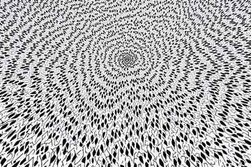 Abstract spiral pattern of numerous small figures in a hypnotic vortex, creating a sense of mesmerizing movement and depth