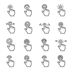 Collection of Touch Screen Gestures and Clicks Icons for User Interface Design and Technology