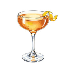 Classic cocktail in a coupe glass with a lemon twist garnish. Vector illustration of an alcoholic beverage isolated on a white background.