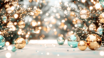 Fototapeta premium Christmas Background, with Ornaments with Golden Bokeh Lights
