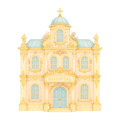 Obraz premium PNG Vintage hospital illustration with flowers.