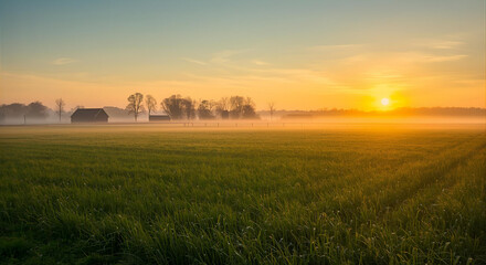 Obraz premium Sunrise in the Countryside Fields - 1