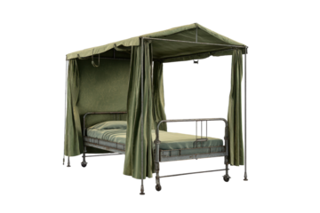 Vintage Military Field Hospital Bed with Canvas Canopy