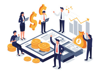 Business people and symbols of finance growth and documents