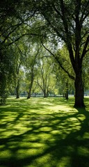 Fototapeta premium Sunlight filters through a verdant park