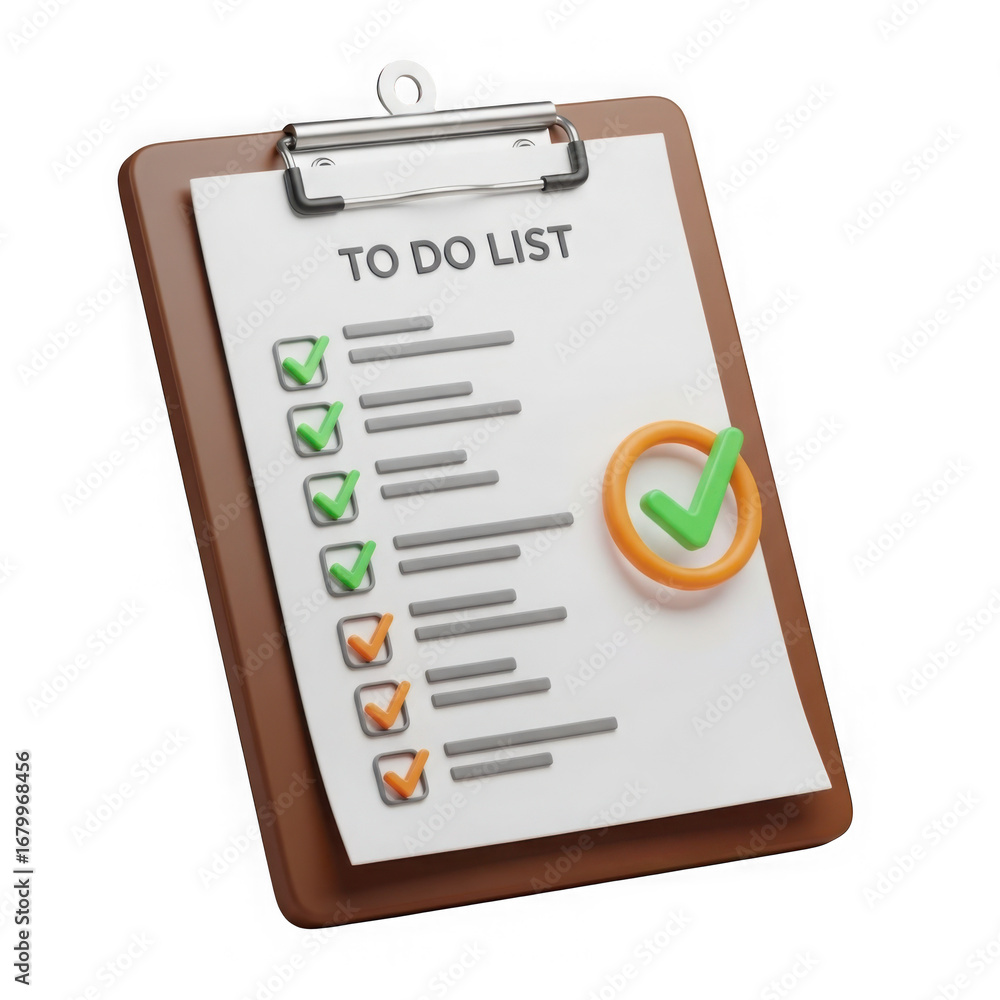 Aufkleber 3d clipboard with to do list and checkmark isolated on transparent background