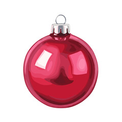 Obraz premium Shiny red Christmas ball ornament illustration. Glossy festive holiday bauble decoration isolated on a white background. Vector style graphic element.