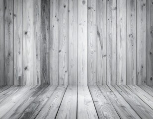 A neutral, gray-toned wooden interior showcases a seamless, textured wall and floor.