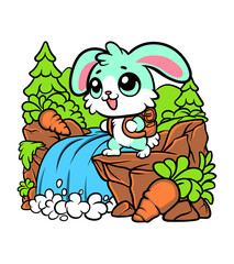 Naklejka premium cute animal rabbit climbing vector png