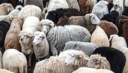 A dense throng of woolly sheep, showcasing a variety of colors and textures, creates a captivating visual display.