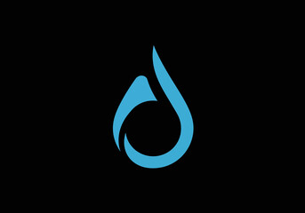Stylized Blue Water Drop Logo on Black Background.