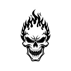 Obraz premium Fiery skull graphic, black and white, engulfed in flames, intense expression.