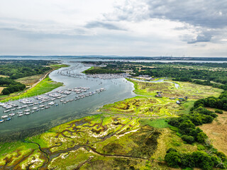 River Hamble and Swanwick Marina from drone, Swanwick, Southampton, Hampshire, England