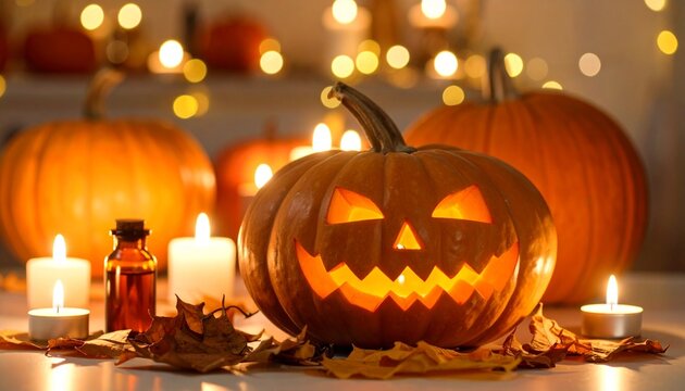 Halloween Pumpkin Glow Spooky Carving with Candlelit Ambiance