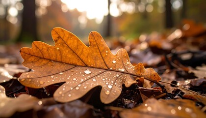 Close-up of an autumn oak leaf