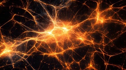 Abstract cosmic web background with glowing orange light and galaxy network illustration design art