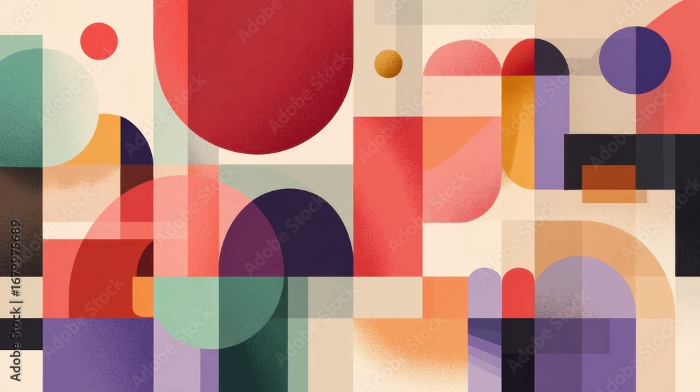 Poster colorful geometric shapes and patterns create a vibrant abstract composition in a modern artistic de