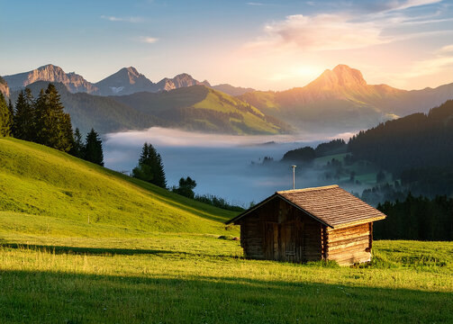 Unber&uuml;hrte gr&uuml;ne Landschaft mit sanften H&uuml;geln und weitem Horizont, blauer Himmel mit leichten Wolken, sattes Gras, warme, nat&uuml;rliche Farben, Weitwinkelaufnahme, friedliche Stimmung