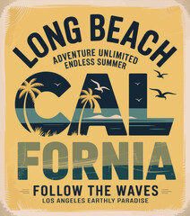 This eye-catching image showcases the allure of California's beaches, featuring palm trees and a vibrant sunset, embodying the spirit of adventure and relaxation all year round.