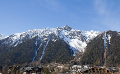 View of the summit of Le Brévent and Chamonix from Chamonix, Haute-Savoie, France